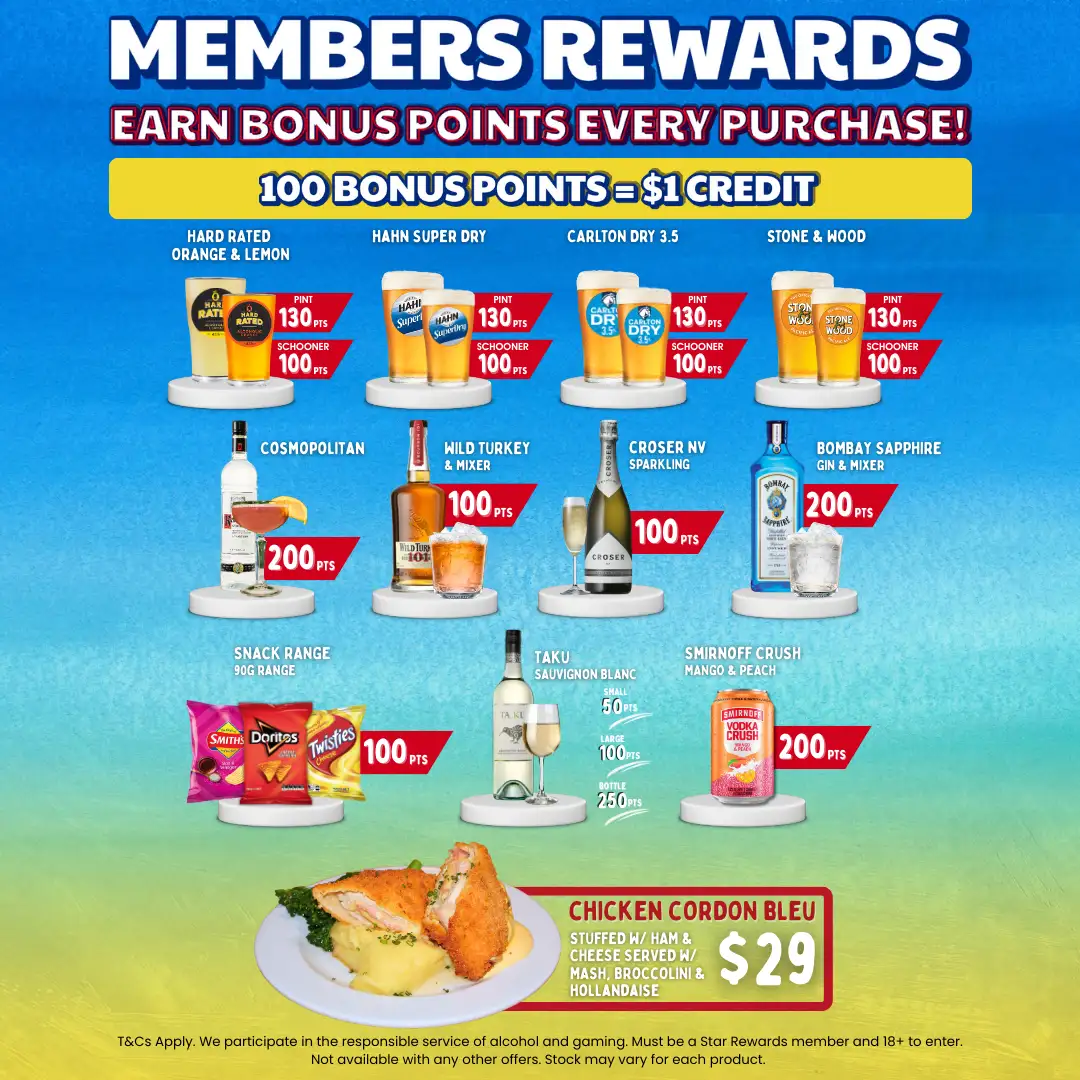 Earn points when you purchase a meal or drink from our Members Rewards!