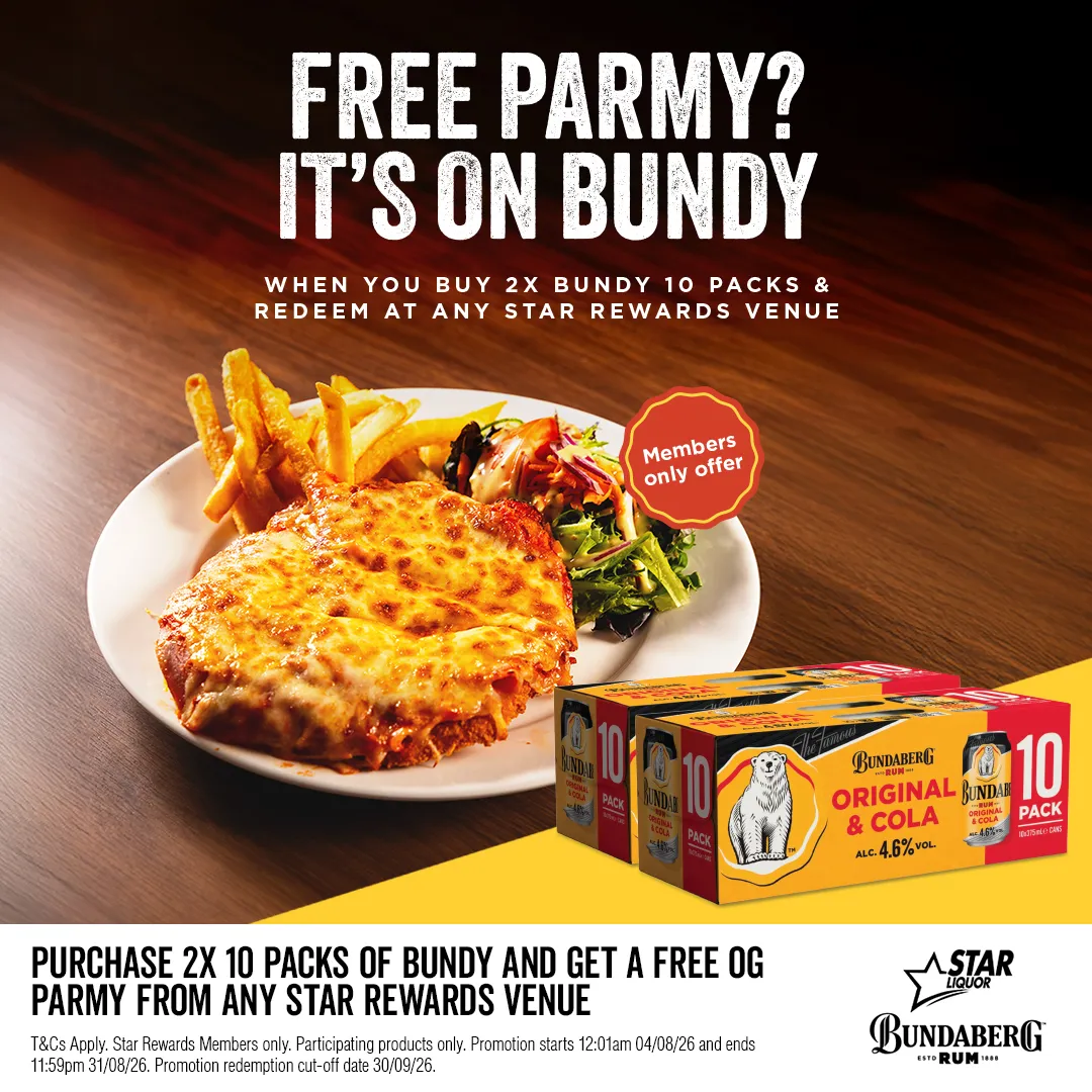Star Rewards parmy promo with Star Liquor for members this August.